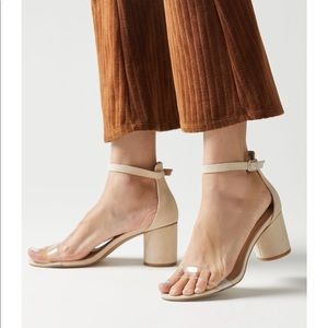 UO Clear Strappy Nude Chunky Comfy Heels